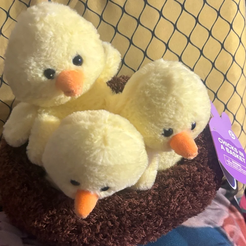 Charming Yellow Plush Chicks in Nest